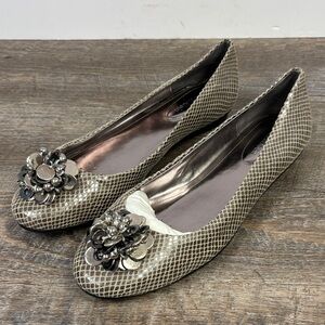 Calvin Klein Maxee Neutral Snake-Print Embellished Flower Flats (Size 8M)